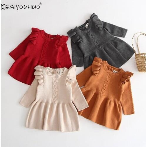 Baby Dress For Baby Girls Autumn Winter Long Sleeve Knitting Sweater Dress Infant Party Dress 1 Year Birthday Newborn Clothes