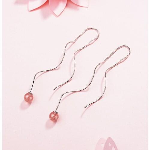 Personality Design Geometric 925 sterling silver Long Dangle Earrings Jewelry Crystal Stone Drop Earring for Women Gift