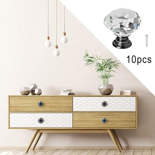 Elegant Drawer Knobs Made of Clear Crystal. Shiny Cabinet Door Handles