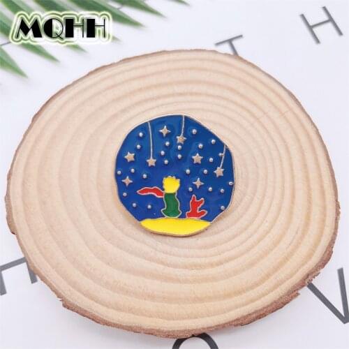 Cartoon Cute Character Prince Animal Fox Back View Enamel Pins Round Star Planet Alloy Brooch Badge Woman Jewelry Gift For Kid