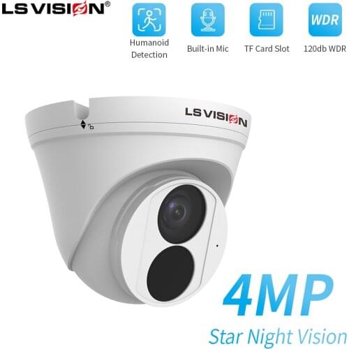 LSVISION IP Camera Ultra HD H.265 Onvif White Dome Indoor CCTV Night Vision Array IR 4MP POE Security Camera for POE NVR System