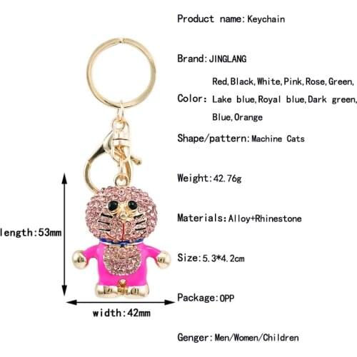 JINGLANG Gold Color Animal Lobster Clasp Keyring Dangle Crystal Enamel Cat Charms Keychains Handbag Luxury Jewelry