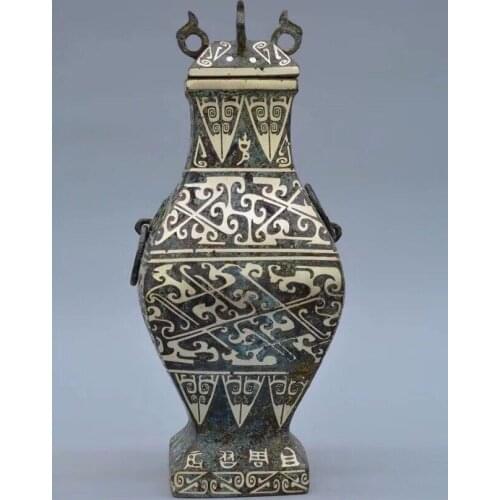 Chinese Warring States bronze silver plated square pots Home office decoration