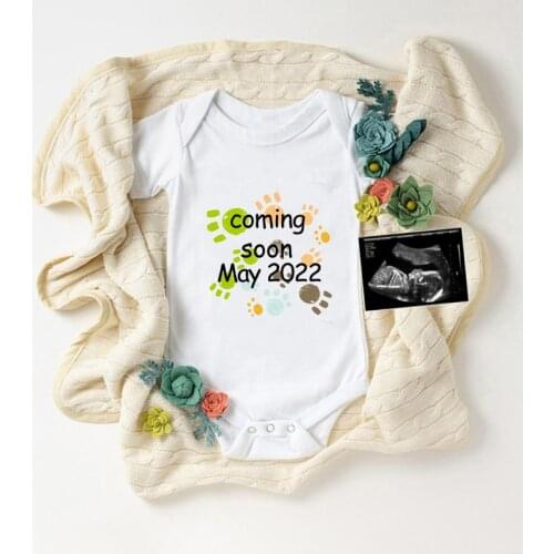 Baby Coming Soon May 2022 Bodysuit for Newborns Pregnancy Announcement Baby Girl Boy Clothes Twin Short Sleeve White Rompers
