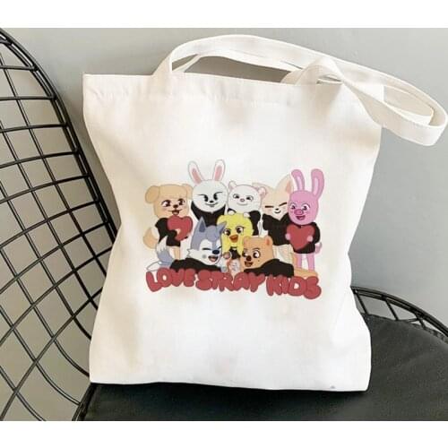 Korean SkZoo Stray Kids Canvas Shopper Bag Tote Bags Shoulder Bag Women Large Capacity Harajuku Reusable Shopping Bag Handbag