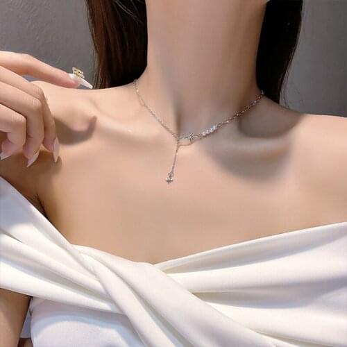 Korean fashion simulation pearl light luxury niche cold wind design sense 2021 new eight-pointed star necklace clavicle chain