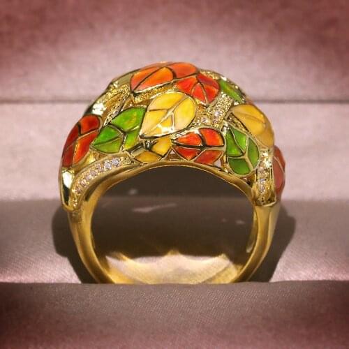 Milangirl Creative ring female European and American Retro color enamel ring exaggerated flower ring jewelry