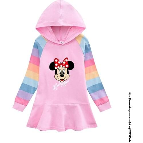Fashion Girls Dress Kids Baby Clothes Mickey Mouse Pattern Princess Dress Long Sleeve Pleated Cotton Casual Party