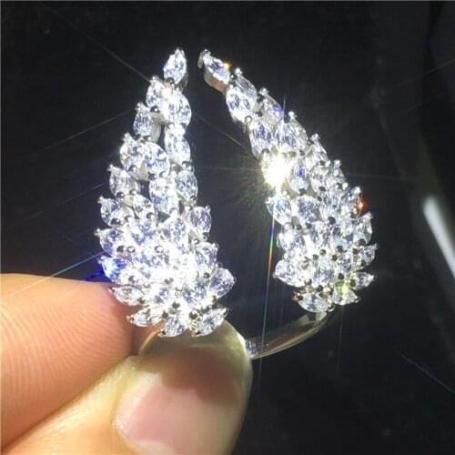Fashion Angel wings ring Silver color AAAAA Cz Stone Statement wedding band rings for women Bridal Party Jewelry Gift