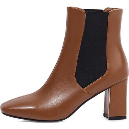 Fashion Ankle Boots For Women Shoes High Heels Short Boots Casual Slip-on Autumn Womens Ankle Boots Beige Black Large size