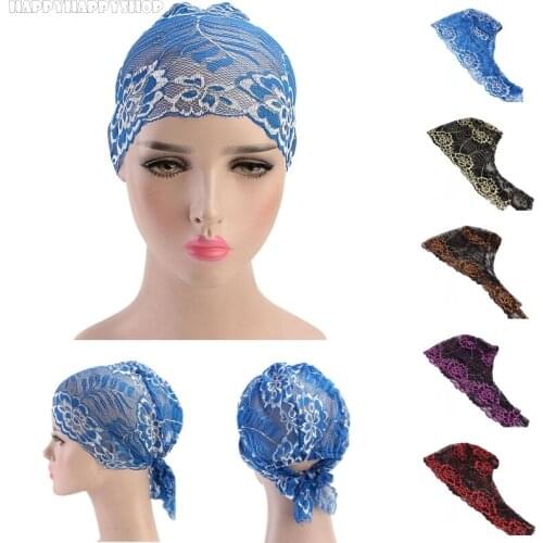 Muslim Women Headscarf Summer Thin Lace Inner Hijab Pre-Tied Bonnet Head Cover Cap HeadWrap Scarves Islamic Arab Ladies Headwear