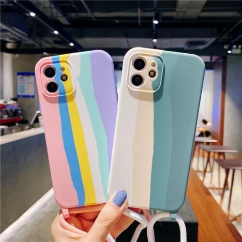 Rainbow phone cover Soft phone case iphone 11 case iphone XR phone back covers with strap for iphone 12 iphone 11 pro