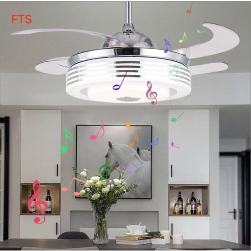 Invisible ceiling fan light restaurant fan light integrated living room bedroom home Bluetooth audio chandelier with fan