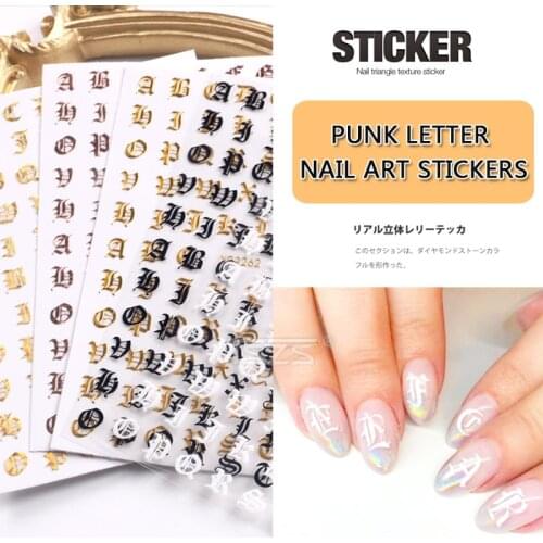 1 bag/lot TSZS Wholesale Custom Design Nail Gold Letter Sticker Decals Acrylic Nail Decoration Manicure Supplier
