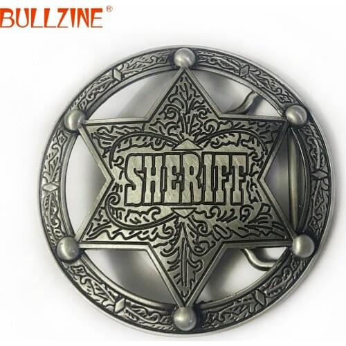 Bullzine wholesale zinc alloy Sheriff belt buckle with silver finish FP-03342 LUXURIOUS cowboy jeans gift belt buckle