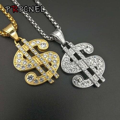 Hip hop Dollar Coin Necklace Men/Women Pendant Necklace 316L Stainless steel US Money Sign Chain Gold/Silver Color Fashion