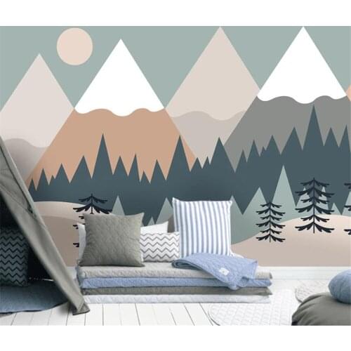 Beibehang Custom wallpaper modern minimalist geometric forest mountain pine tree childrens room cartoon background wall mural