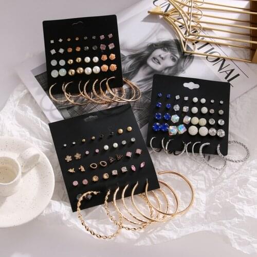 KISS WIFE 20Pair Vintage Pearl Crystal Geometirc Stud Earrings For Women Hoop Earrings 2021 Trend Piercing Fashion Jewelry Set