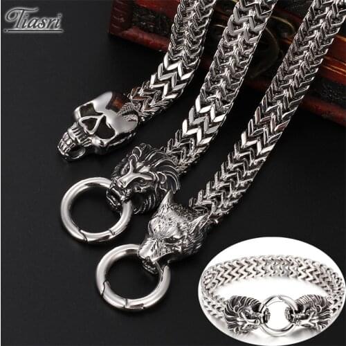 Tiasri Now Fashion Mens Bracelet Animal Element Design High Quality Stainless Steel Woven Strap Punk Hip-Hop Boys Jewelry Gift