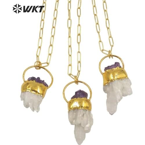 WT-N1275 Wholesale Women Stone Pendant Link Chain Irregular White Crystal Necklace Charming Cluster Quartz Pendant Necklace