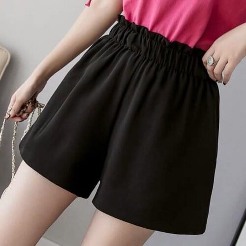 Women Summer Casual Shorts Preppy Loose Plus Size Fashion Black Shorts Draped Elastic Ladies High Waist Chic Wide Leg Hot