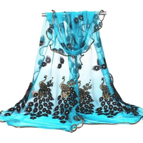 Girls Scarf Ladies Translucent Scarf Women Chiffon Shawl Peacock Scaves Woman Retro Thin Soft Female Beach Cover-up hijab