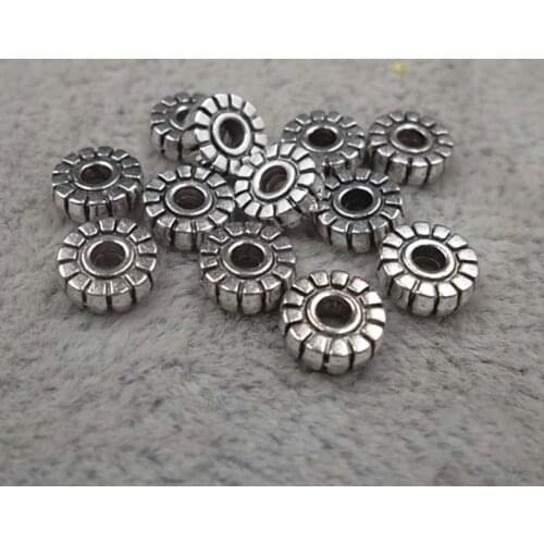 100pcs/lot Wholesale Tibetan Silver Wheel Spacer Beads 6x2mm Metal Sunflower Ornament Charms Beads Handmade Jewelry Making