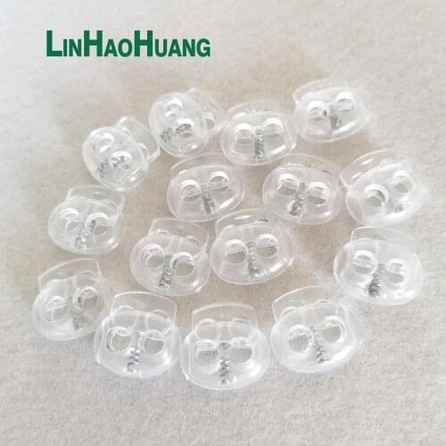 100pcs/lot Transparent POM plastic ball cord lock toggles plastic 2 hole spring stoppers 4.5mm bungee shock cord free shipping
