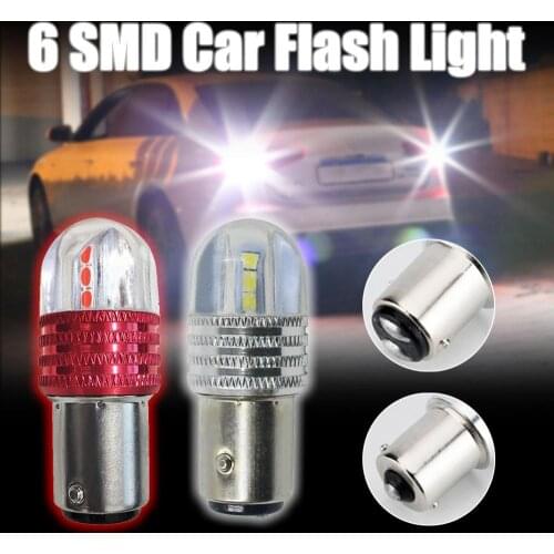 2Pcs 1156 1157 BAY15D Car LED Strobe Lamp 6SMD LED Bulbs Car Brake Turn Signal Tail Flashing Light 12V
