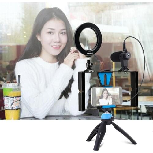 4 in 1 Vlogging live Smartphone Video Drill + LED Studio Light + Microphone + Mini Tripod photography set Accessories for phone