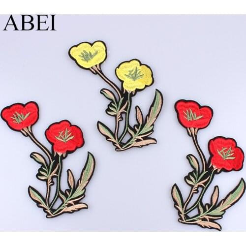5pcs/lot Embroidered Flower Patch Iron On Sew On Peony flower Stickers Diy Women Girls Dress Jeans Bags appliques coats badge