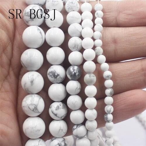 Free Shipping 4mm-12mm Howlite White Turquoises Gems Loose Natural Stone Wholesale Beads String 15"