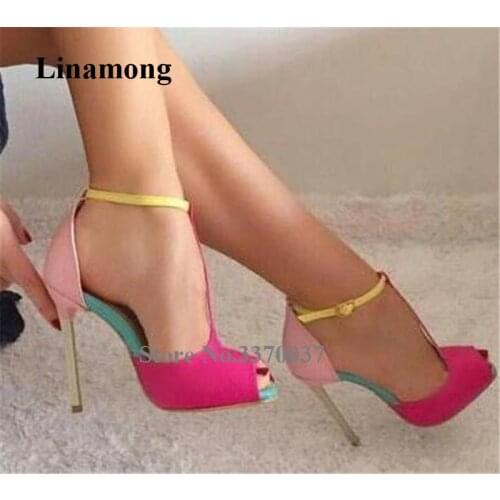 Brand Design Women Charming Peep Toe T-strap Stiletto Heel Pumps Ankle Strap Thin High Heels Formal Dress Heels Wedding Shoes