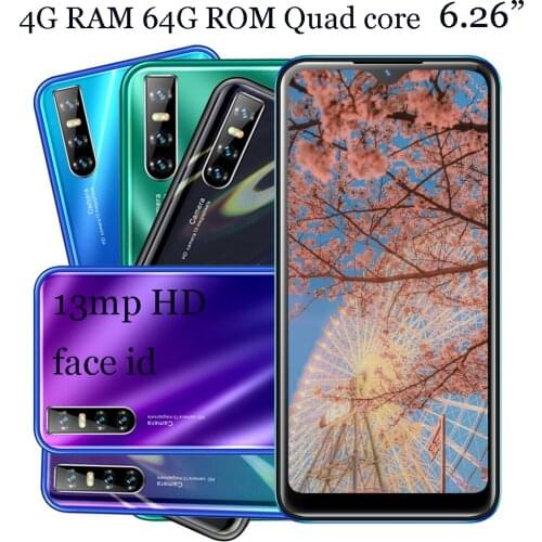 C19 4G RAM Smartphone 64GB ROM Global Android 13mp HD Water Drop Full Screen Quad Core Face ID Unlocked Mobile phone 6.26 inch