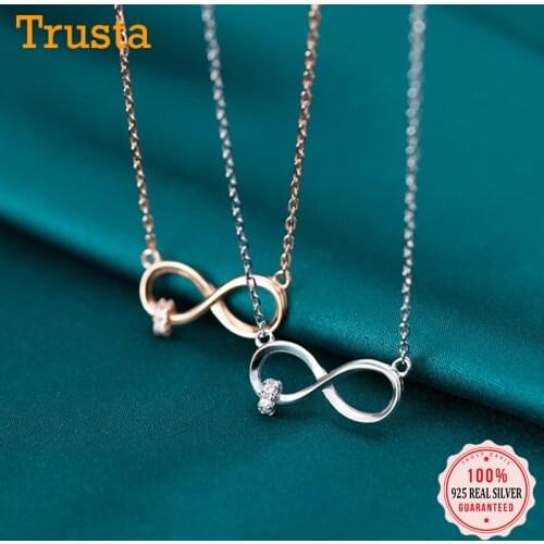 TrustDavis Real 925 Sterling Silver Fashion Sweet Infinite CZ Pendant Necklace For Women Wedding Party Fine S925 Jewelry DA1981