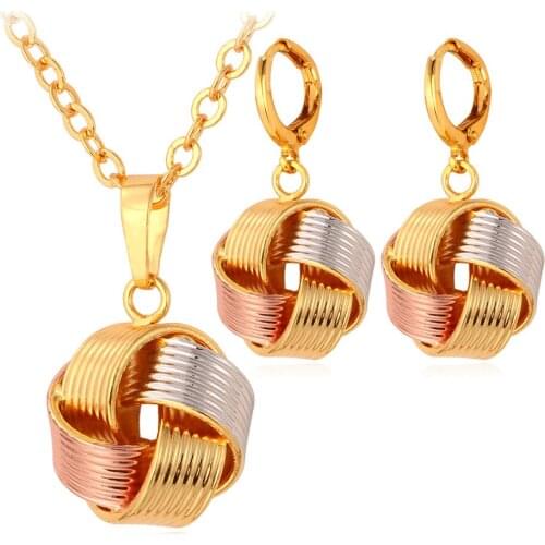 Collare Dubai Jewelry Sets For Women Accessories Three Tone Gold/Rose Gold Color Earrings Necklace Set S154