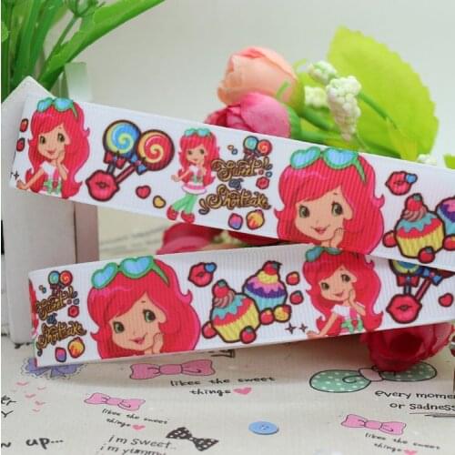 DHK 7/8'' 5yards Strawberry Shortcake printed grosgrain ribbon hair bow diy party decoration OEM Wholesale 22mm C594