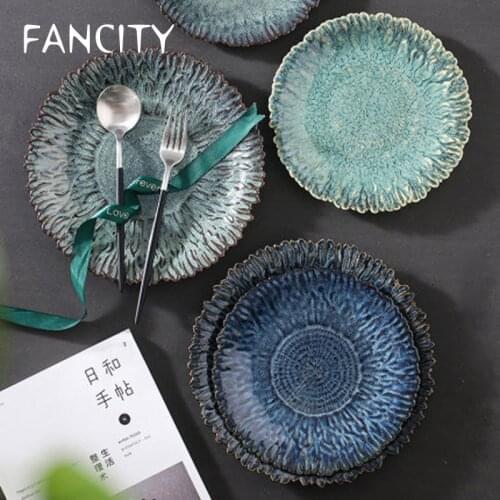 FANCITY Japanese retro dinner plate creative personality household sun lace plate dessert plate dinner plate breakfast plate