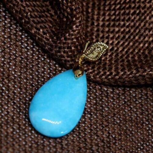 Hot sale 15*25mm blue stone chalcedony teardrop waterdrop pendant fit diy chain necklace women elegant charms jewelry B1686-1