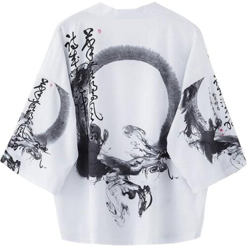 2021 Spring Summer Streetwear Haori Male Yukata Samurai Kimono Japanese Kimonos Cardigan Men Chinese Ink Painting Print Kimono