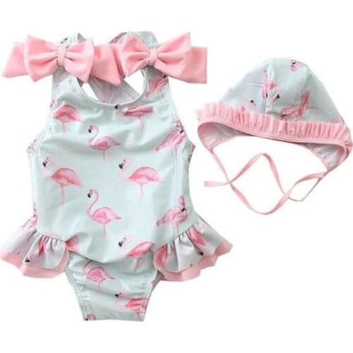 2020 hirigin Kids Baby Girls Bikini Set Flamingo Swimwear Bow Strap Swimsuit with Hat 2Pcs Children Girl Beachwear Bathing Suit