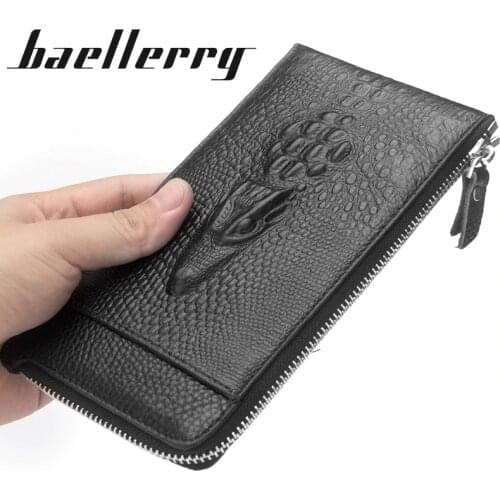 2021 New Men Wallets Crocodile pattern Genuine Cow Leather Classic Zipper Men Wallet Business Solid Male Purses Carteria