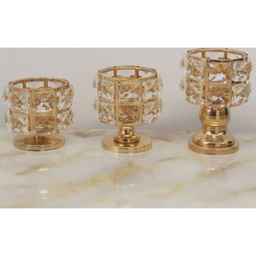 Creative Candlestick Decoration Home Decoration Props Gold Bright Crystal Small Jewelry Three-piece Dining Table Candle Cup