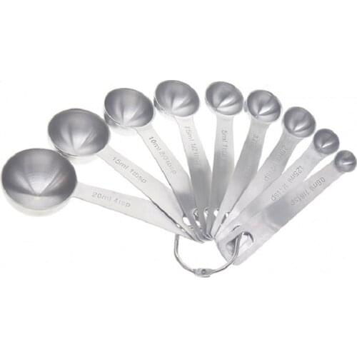 Stainless Steel 9pcs/set Kitchen Cook Teaspoon Scoop Measuring Spoons Cups Measuring Set Tools