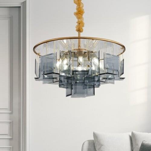 LED Modern Luxury Chandelier Lighting For Living Room Bedroom Smoky Gray Glass Lamps Dining Room Round Gold Chain Chandeliers