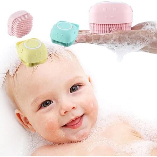 Cute Baby Bath Brushes Child Remove Head Dirt Soft Deep Cleaning Brush Kids Refillable Liquid Shower Bathing Silicone Pad Brush