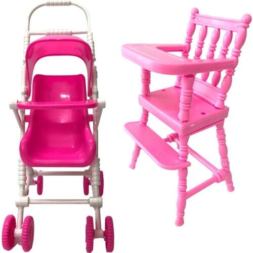 NK 2 Pcs /Set Mini Doll Furniture Dinner Room Kindergarten Chair Trolley For Barbie Doll Kelly 1:12 Doll Accessories DIY Toys 7X