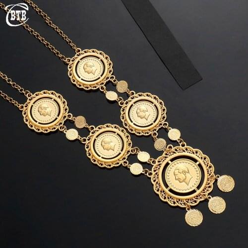 Fashion Islamic Muslim New Coin Jewelry Long Pendant Necklace Golden Women Luxury Jewelry Pendant Necklace Holiday Gift