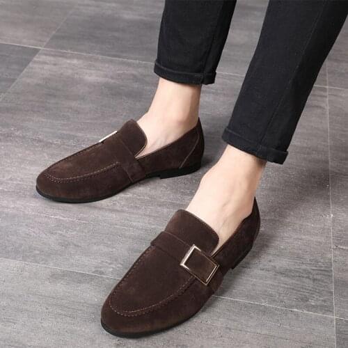 2019 Fashion Men suede Leather Shoes Mlae Dress wedding Classic Business Party Office Wedding Loafers Mens Flats Shoes K6-09