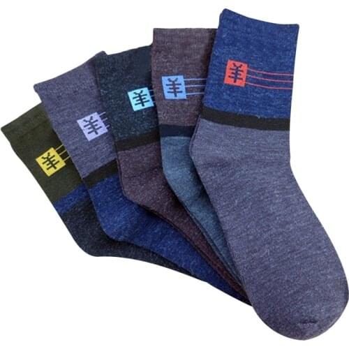 Mens Wool Socks Chinese Letter Printed " Sheep" Business Men Socks Soft Antumn Winter Breathable Thicken Socks For Women Men